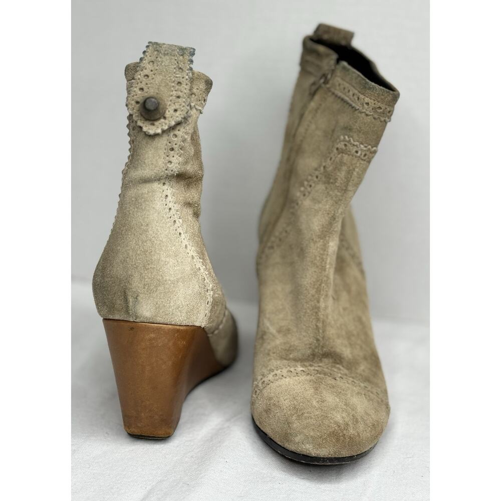 Balenciaga Size 36 Wedge Tan Suede Leather Ankle Boots Oxford Brogue